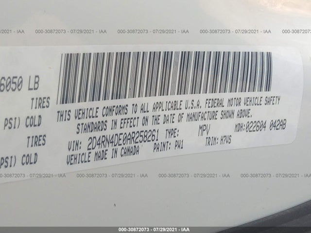 2010 DODGE GRAND CARAVAN SE VIN: 2D4RN4DE0AR258261