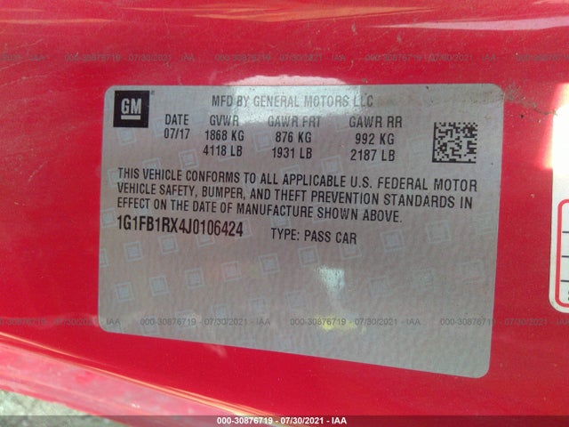 Chevrolet Camaro 1lt 2018 1G1FB1RX4J0106424 Image 9