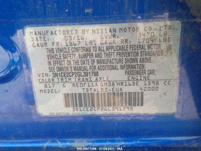 Nissan Versa Note S Plus/sv/sr/s (sr)/sl 2016 3N1CE2CP2GL391798 Image 9