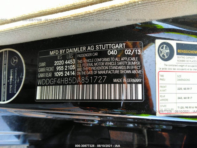 2013 MERCEDES-BENZ C CLASS VIN: WDDGF4HB5DA851727