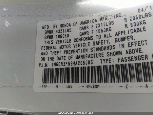 1HGCR2F52HA205005 Honda Accord Sport
