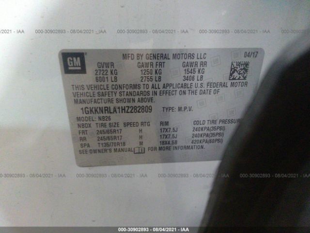 1GKKNRLA1HZ282809 GMC ACADIA SLE