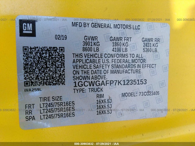 Chevrolet EXPRESS CARGO VAN 2019 1GCWGAFP7K1235153 Image 9