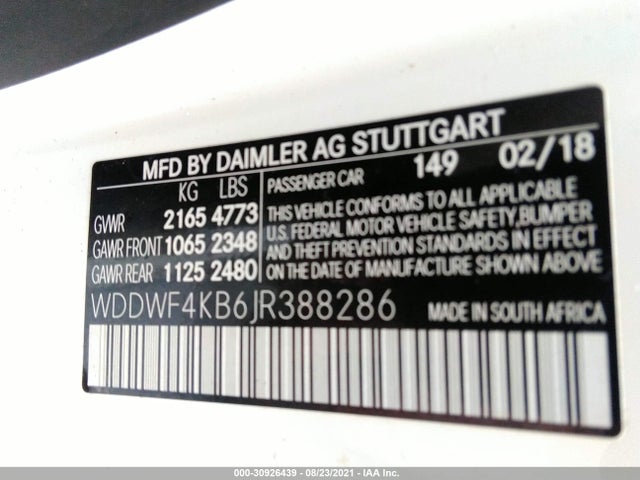 2018 Mercedes-Benz C-Class, VIN: WDDWF4KB6JR388286