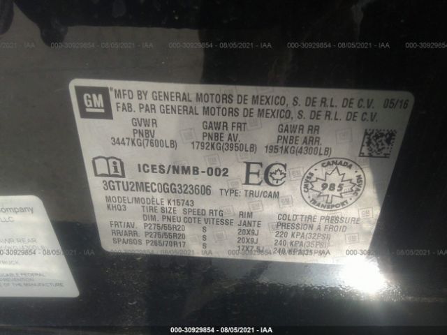 3GTU2MEC0GG323606 GMC Sierra 1500 Sle