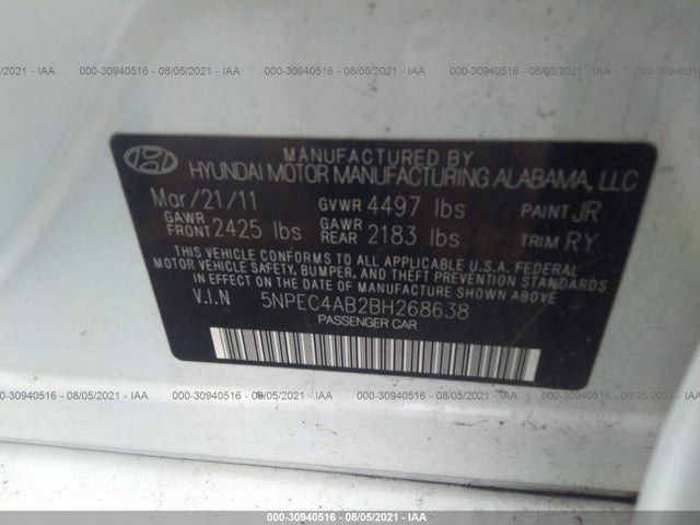 2011 HYUNDAI SONATA LTD VIN: 5NPEC4AB2BH268638