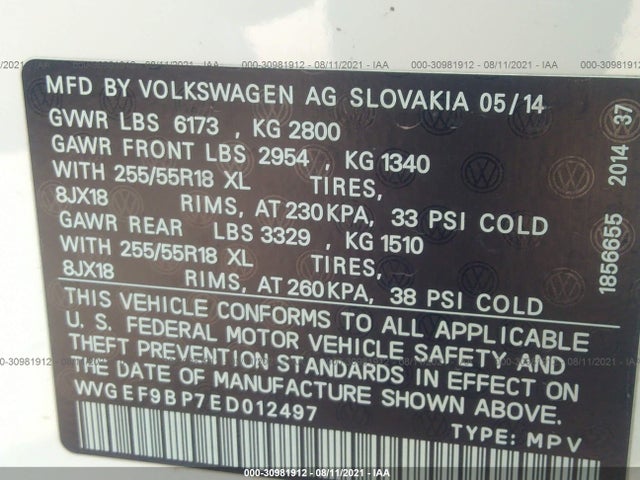 WVGEF9BP7ED012497 Volkswagen Touareg Sport