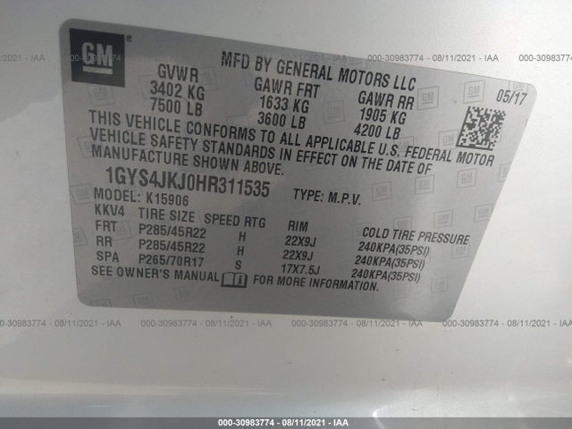 1GYS4JKJ0HR311535 Cadillac Escalade Esv Premium Luxury