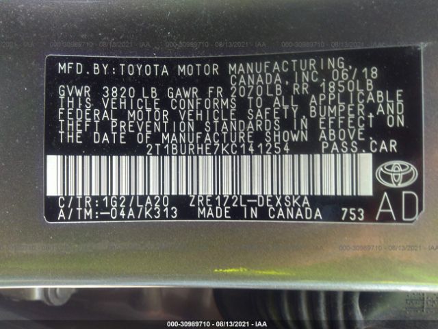 2T1BURHE7KC141254 Toyota Corolla Xse