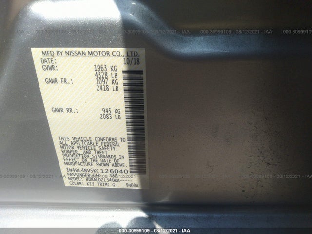 Nissan Altima 2.5 S 2019 1N4BL4BV5KC126040 Image 9
