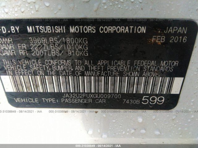 2016 MITSUBISHI LANCER JA32U2FUXGU009700 Photo 8