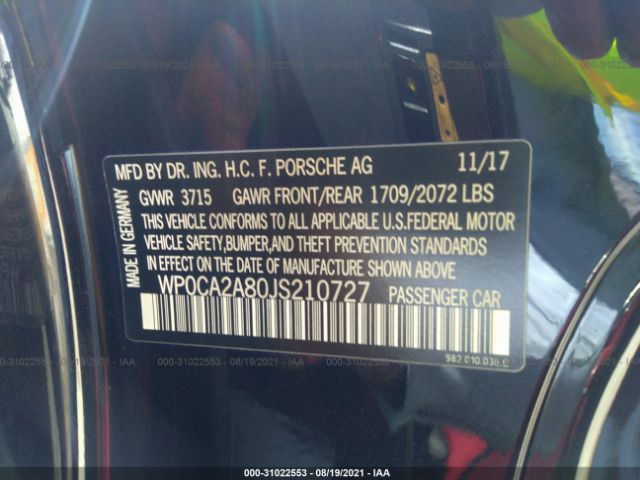 WP0CA2A80JS210727 Porsche 718 Boxster