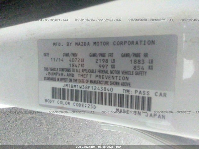 2015 Mazda 3, VIN: JM1BM1W38F1243840