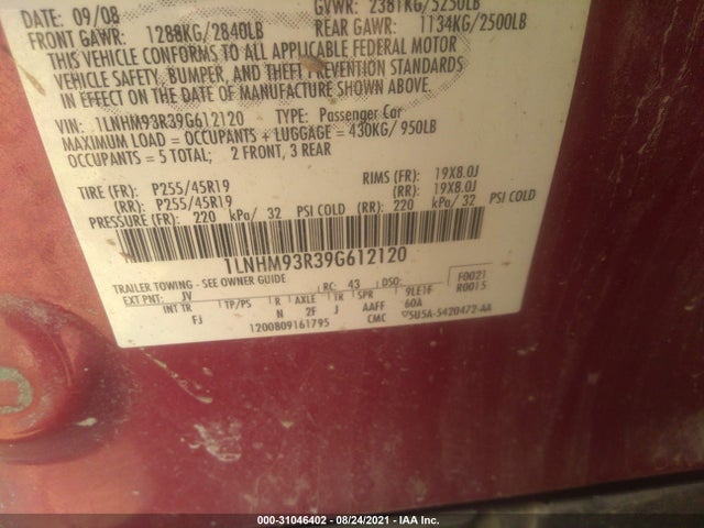Lincoln MKS 2009 1LNHM93R39G612120 Image 10
