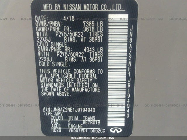 Infiniti QX80 2018 JN8AZ2NE1J9194940 Image 9