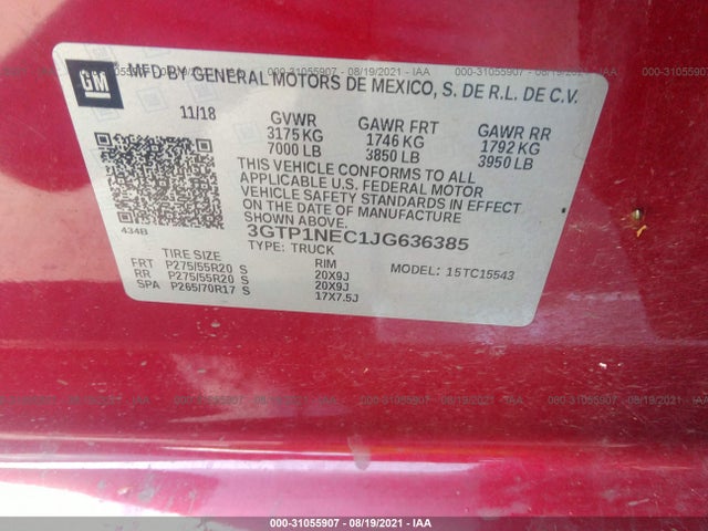2018 GMC Sierra 1500, VIN: 3GTP1NEC1JG636385
