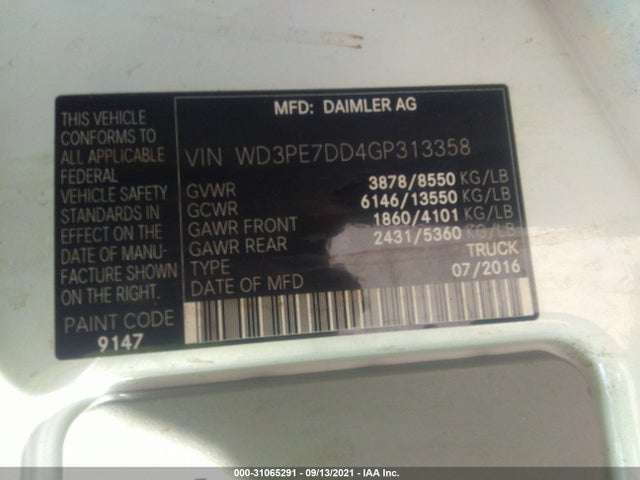 2016 Mercedes-Benz Sprinter, VIN: WD3PE7DD4GP313358