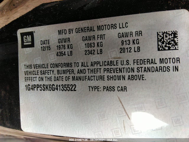 2016 Buick Verano, VIN: 1G4PP5SK6G4135522