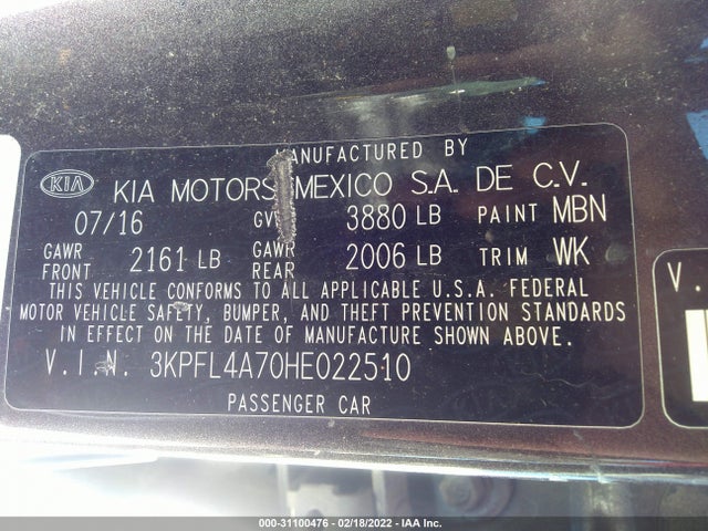 KIA FORTE LX 2017 3KPFL4A70HE022510 Image 9