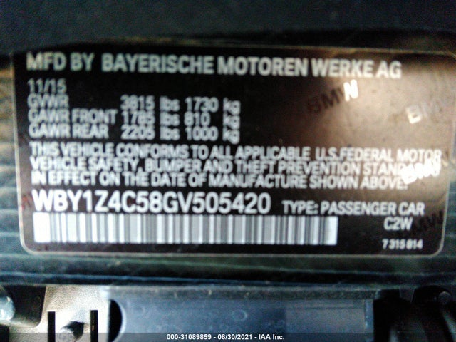 2016 BMW i3, VIN: WBY1Z4C58GV505420