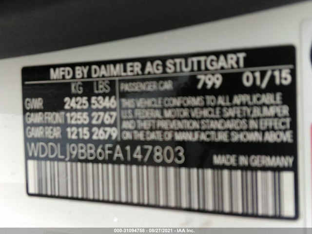 2015 Mercedes-Benz CLS-Class, VIN: WDDLJ9BB6FA147803