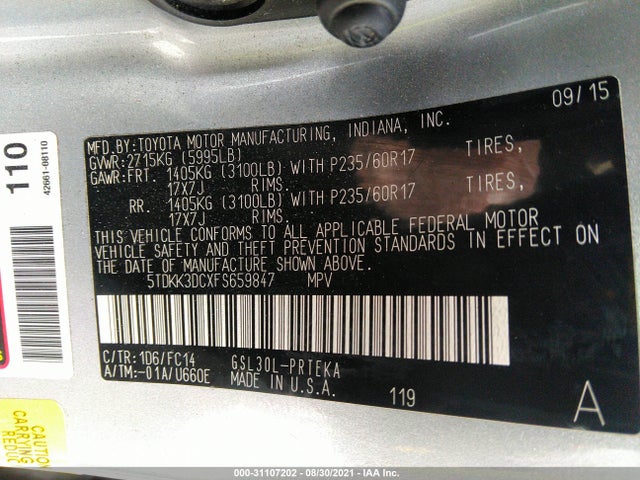 Toyota SIENNA LE 2015 5TDKK3DCXFS659847 Image 10