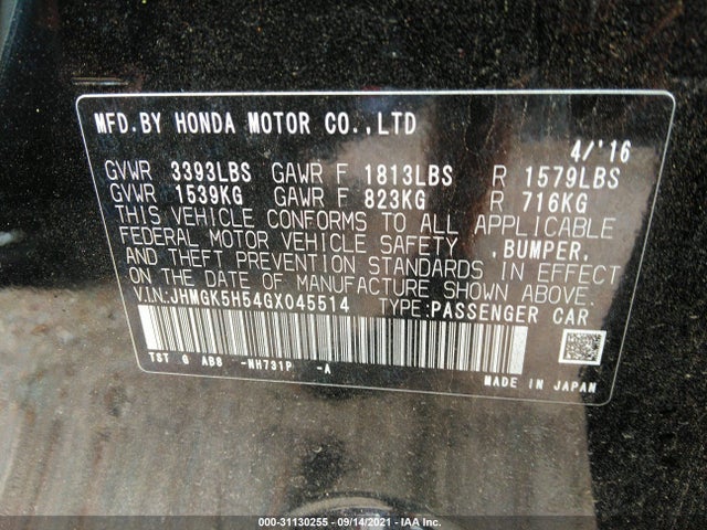 Honda FIT LX 2016 JHMGK5H54GX045514 Image 9