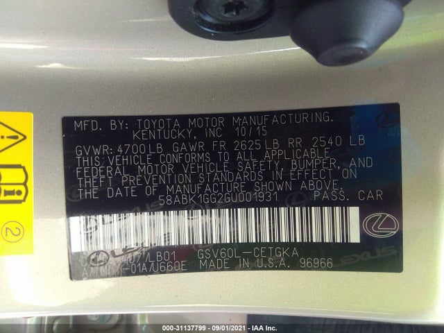 Lexus ES 350 2016 58ABK1GG2GU001931 Image 9