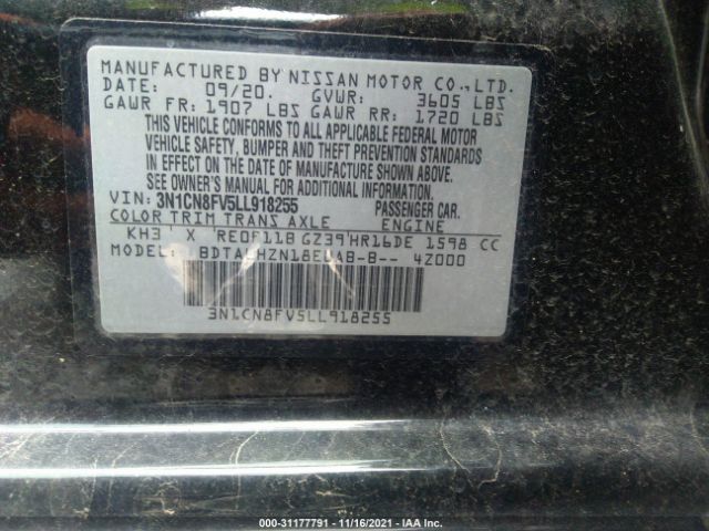 3N1CN8FV5LL918255 Nissan Versa Sr Xtronic Cvt