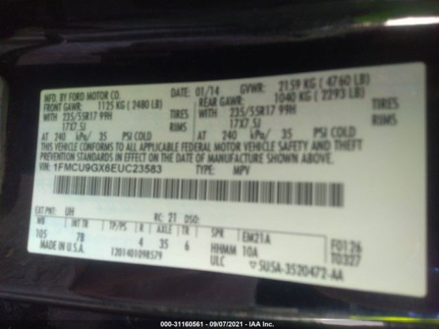 1FMCU9GX6EUC23583 Ford ESCAPE SE