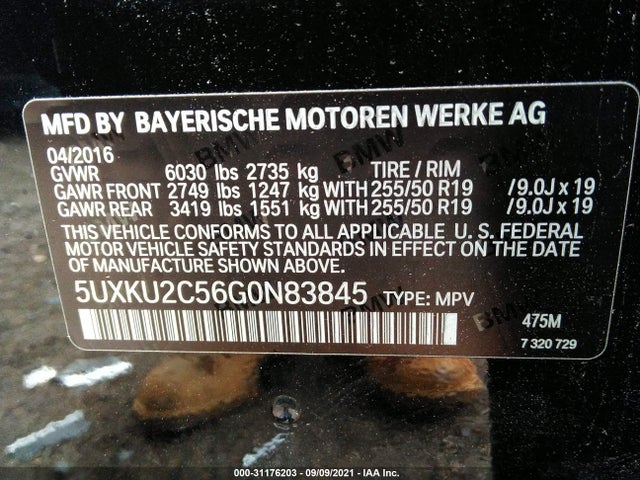 BMW X6 Xdrive35i 2016 5UXKU2C56G0N83845 Image 9