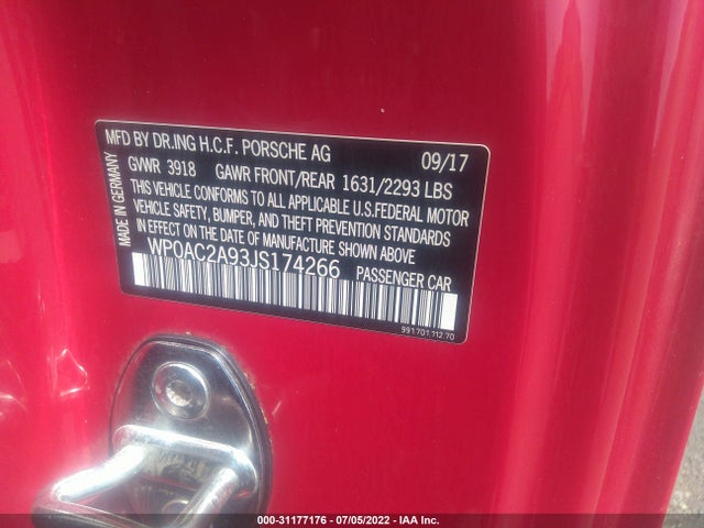 2018 Porsche 911, VIN: WP0AC2A93JS174266
