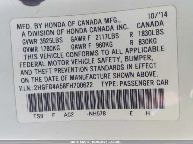 Honda CIVIC SI 2015 2HGFG4A58FH700622 Image 9