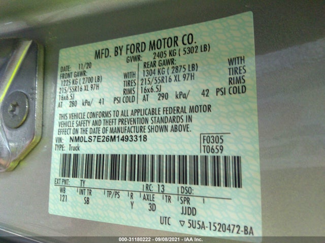 2021 Ford Transit Connect, VIN: NM0LS7E26M1493318