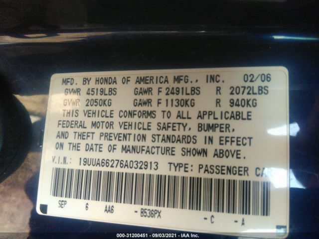 2006 ACURA TL 19UUA66276A032913 Photo 8