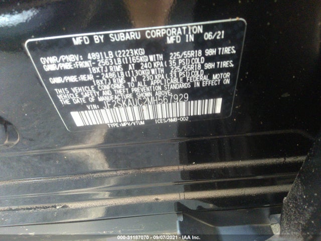 2021 SUBARU FORESTER VIN: JF2SKAUC2MH567929