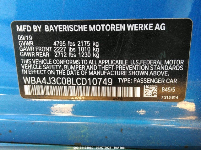 2020 BMW 4 Series, VIN: WBA4J3C08LCD10749
