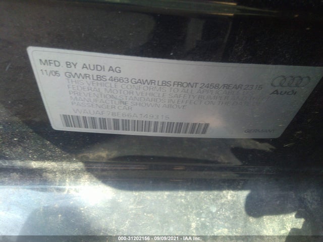 2006 AUDI A4 WAUAF78E66A149315 Photo 8