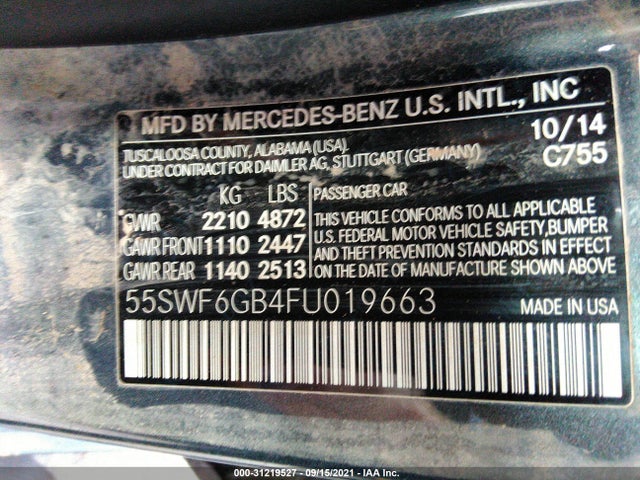 2015 MERCEDES-BENZ C CLASS VIN: 55SWF6GB4FU019663
