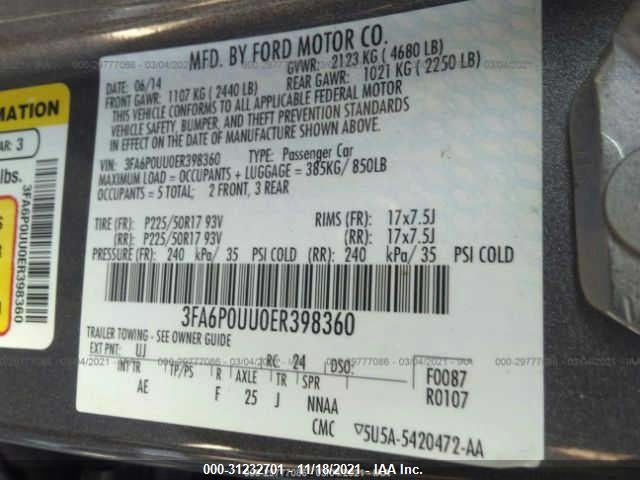 Ford Fusion S Hybrid 2014 3FA6P0UU0ER398360 Image 10