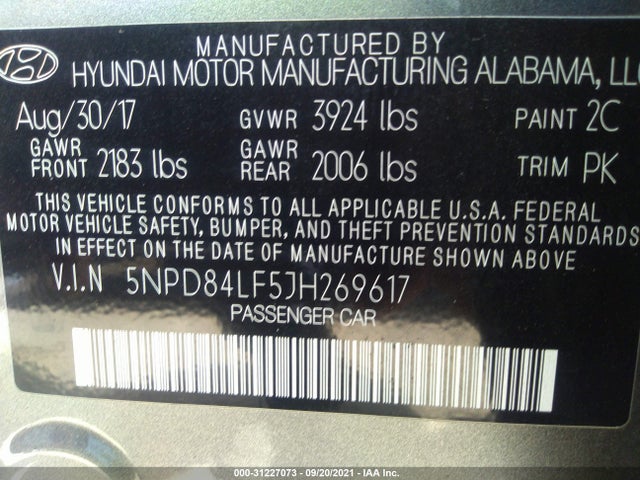 5NPD84LF5JH269617 Hyundai Elantra Value Edition