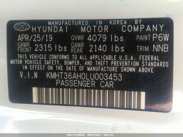 2020 Hyundai Veloster, VIN: KMHT36AH0LU003453