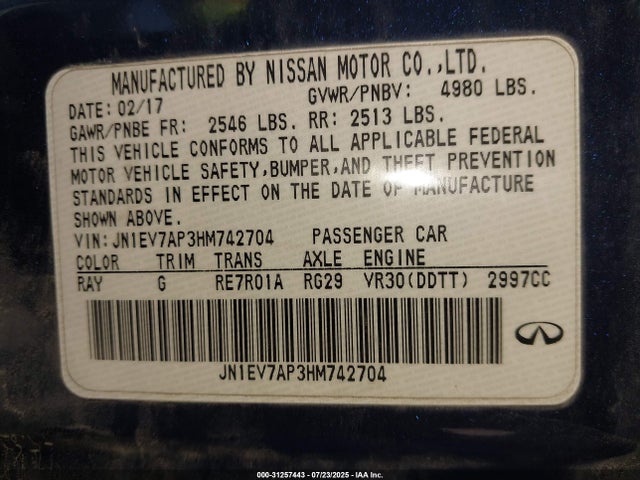 JN1EV7AP3HM742704 Infiniti Q50 3.0t Sport