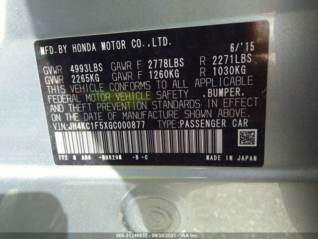 2016 Acura RLX, VIN: JH4KC1F5XGC000877