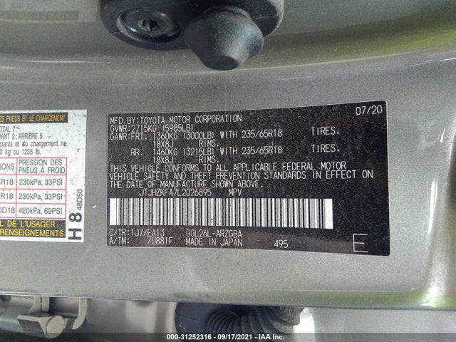 2020 Lexus RX, VIN: JTJHZKFA7L2026895