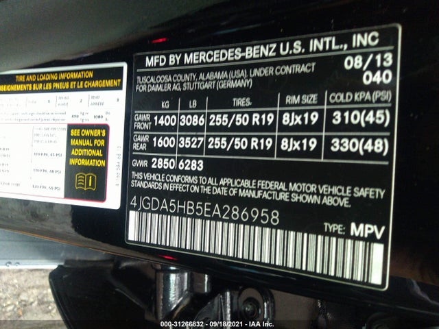 2014 Mercedes-Benz M-Class, VIN: 4JGDA5HB5EA286958