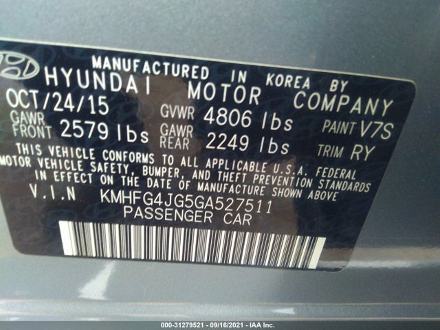 2016 Hyundai Azera, VIN: KMHFG4JG5GA527511