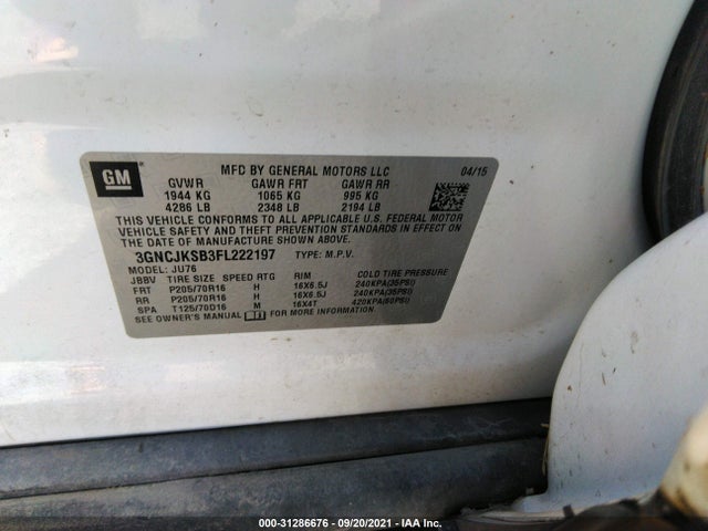 2015 Chevrolet Trax, VIN: 3GNCJKSB3FL222197