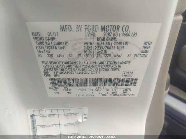 2011 FORD ESCAPE XLT VIN: 1FMCU9D74BKB35871