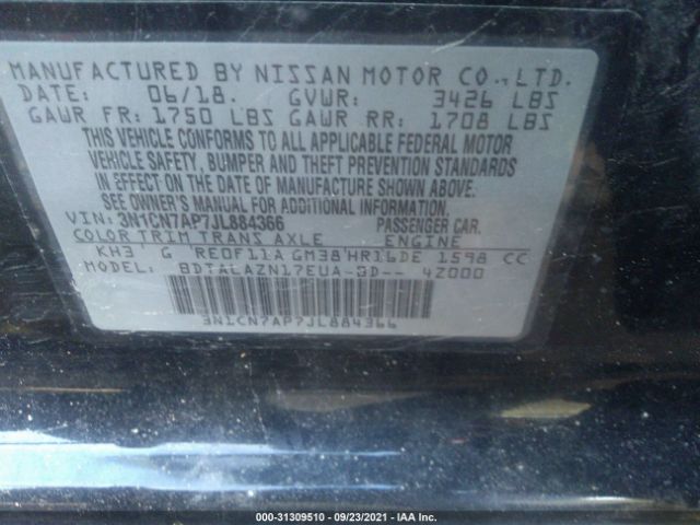 3N1CN7AP7JL884366 Nissan Versa 1.6 S+